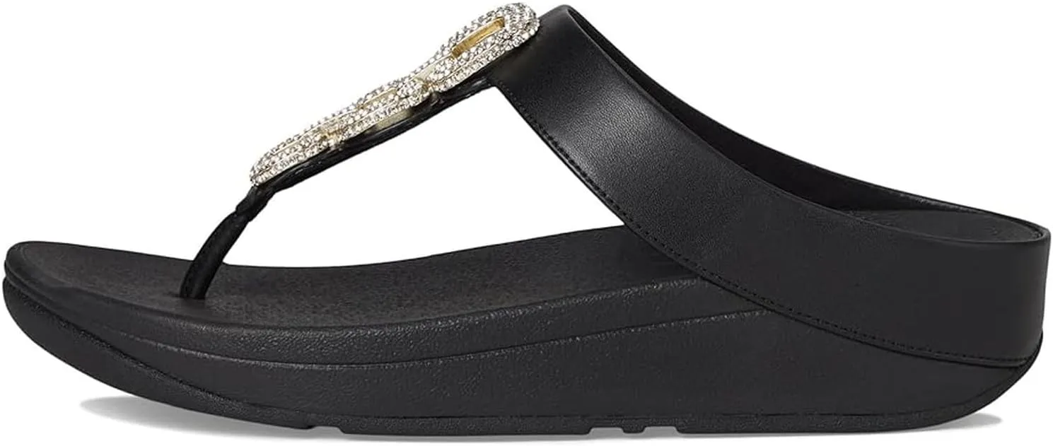 FitFlop Women's Fino Crystal-Chain Leather Toe-Post Sandals Wedge