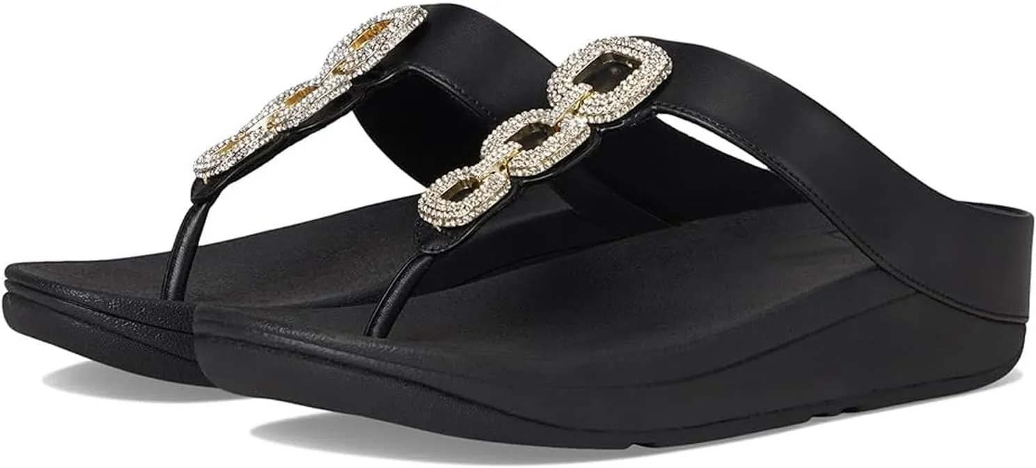 FitFlop Women's Fino Crystal-Chain Leather Toe-Post Sandals Wedge