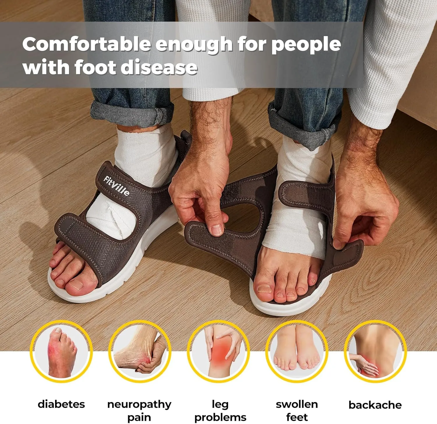 FitVille Diabetic Sandals for Men Wide Width with Arch Support, Men Diabetic Sandals Adjustable