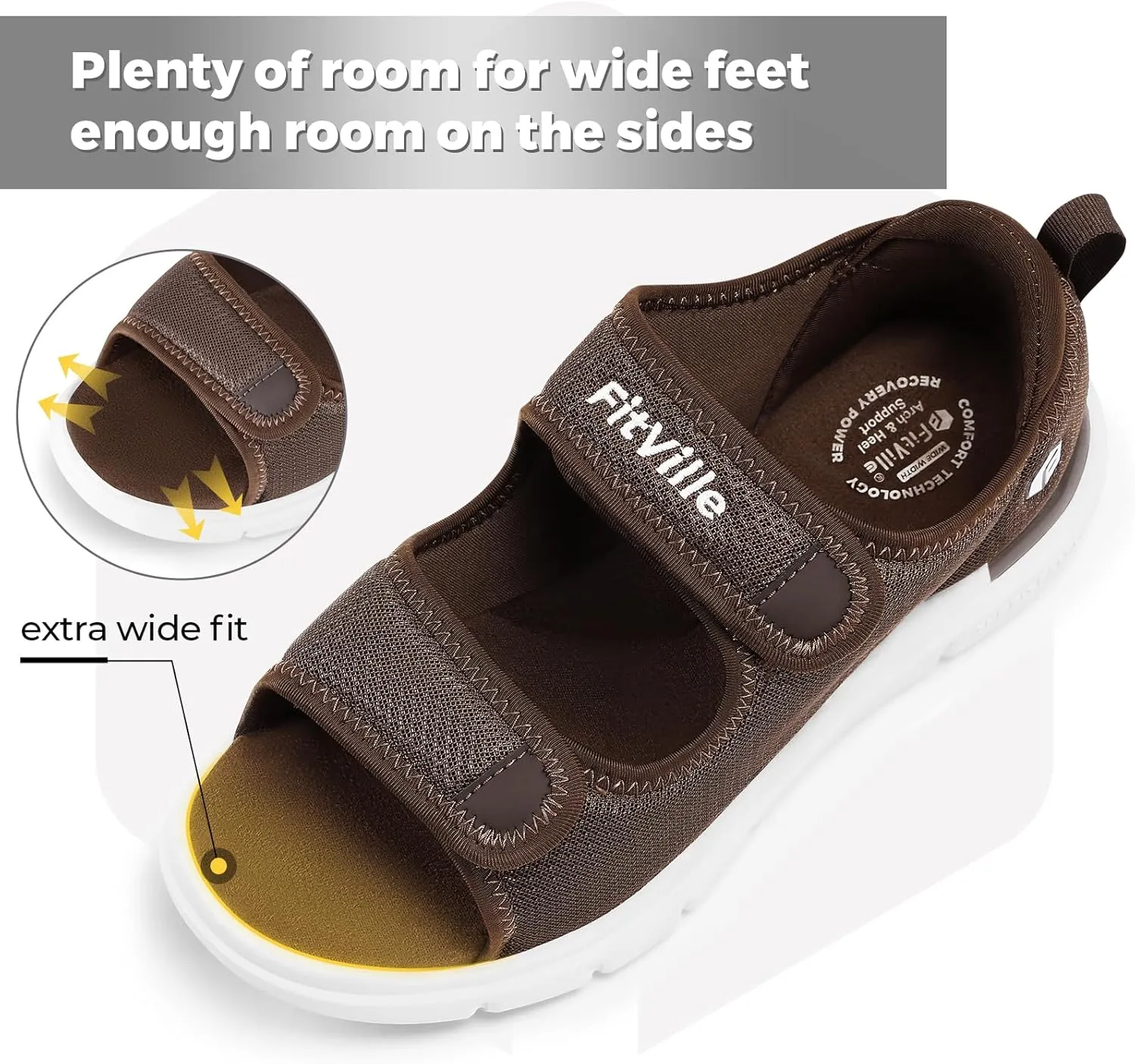 FitVille Diabetic Sandals for Men Wide Width with Arch Support, Men Diabetic Sandals Adjustable