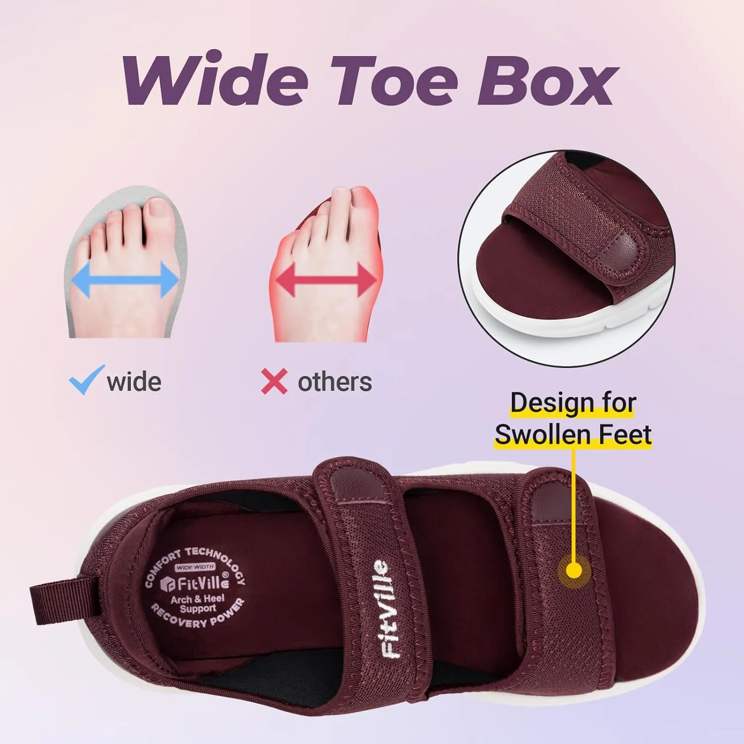FitVille Diabetic Sandals for Women Wide Width with Arch Support, Adjustable Dual Straps Wide Sandals for Women