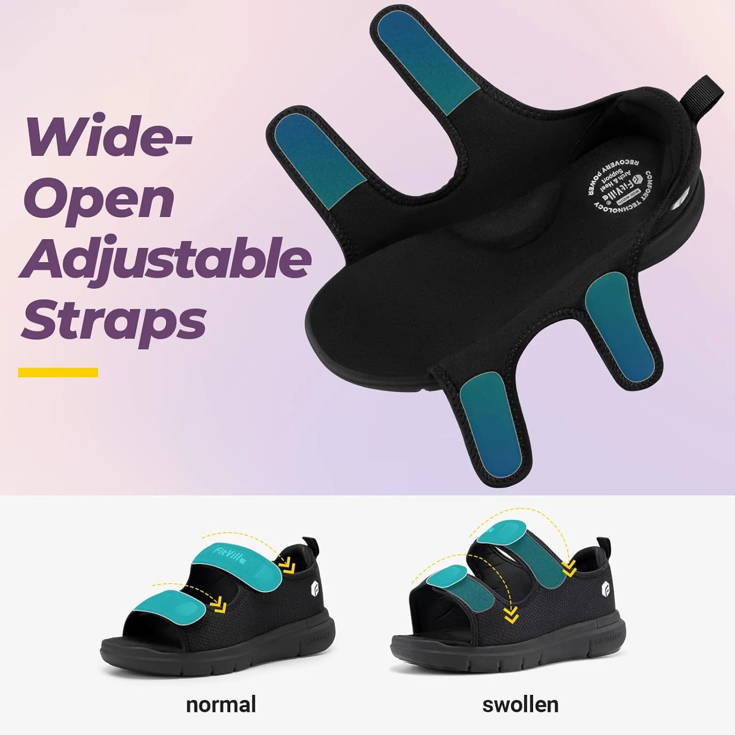 FitVille Diabetic Sandals for Women Wide Width with Arch Support, Adjustable Dual Straps Wide Sandals for Women