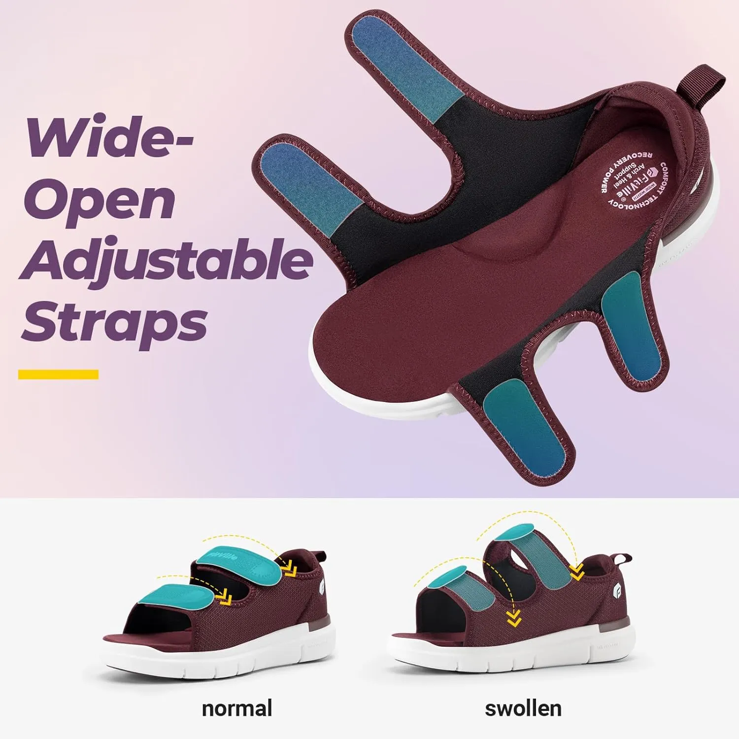 FitVille Diabetic Sandals for Women Wide Width with Arch Support, Adjustable Dual Straps Wide Sandals for Women