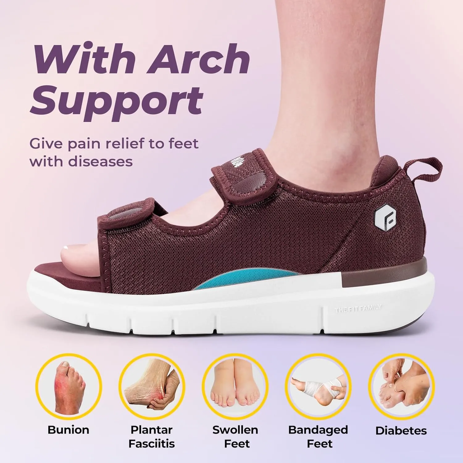 FitVille Diabetic Sandals for Women Wide Width with Arch Support, Adjustable Dual Straps Wide Sandals for Women