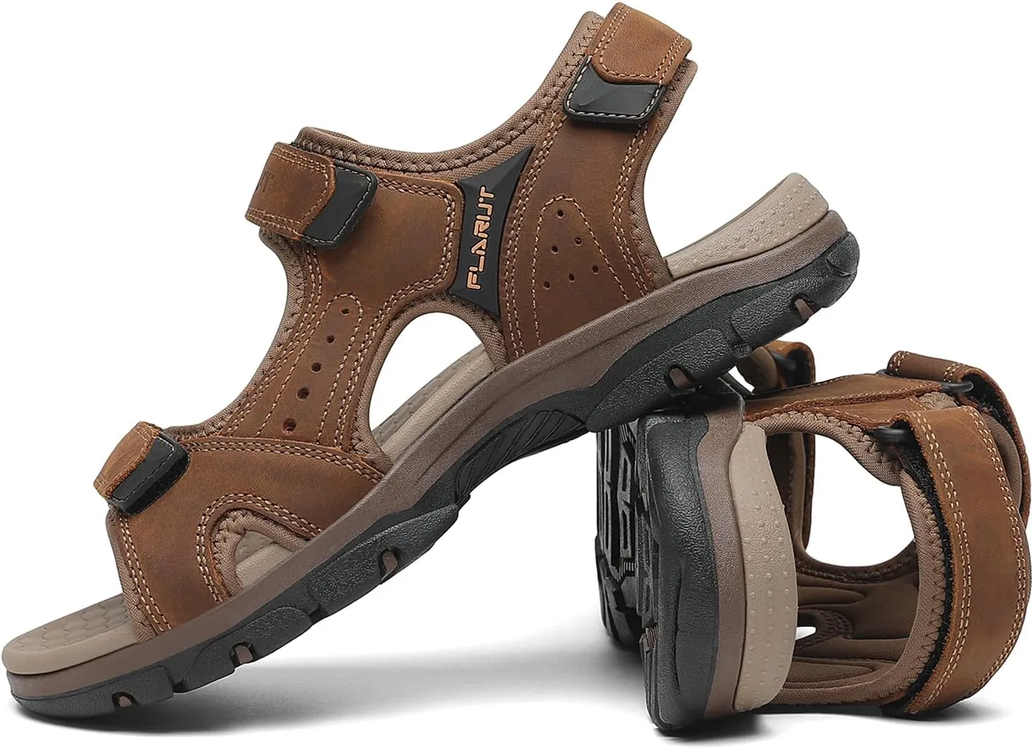 FLARUT Men's Athletic Sandals Sport Outdoor Hiking Sandals Open Toe Leather Walking Sandals Beach Water Shoes