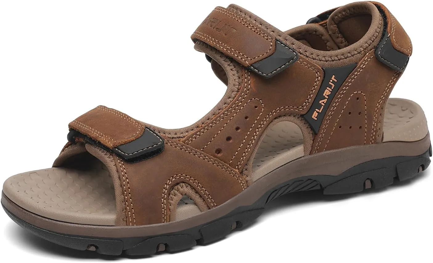 FLARUT Men's Athletic Sandals Sport Outdoor Hiking Sandals Open Toe Leather Walking Sandals Beach Water Shoes