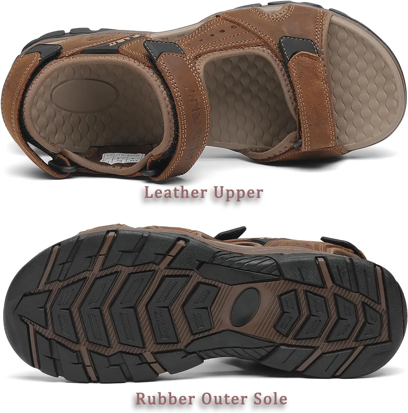 FLARUT Men's Athletic Sandals Sport Outdoor Hiking Sandals Open Toe Leather Walking Sandals Beach Water Shoes