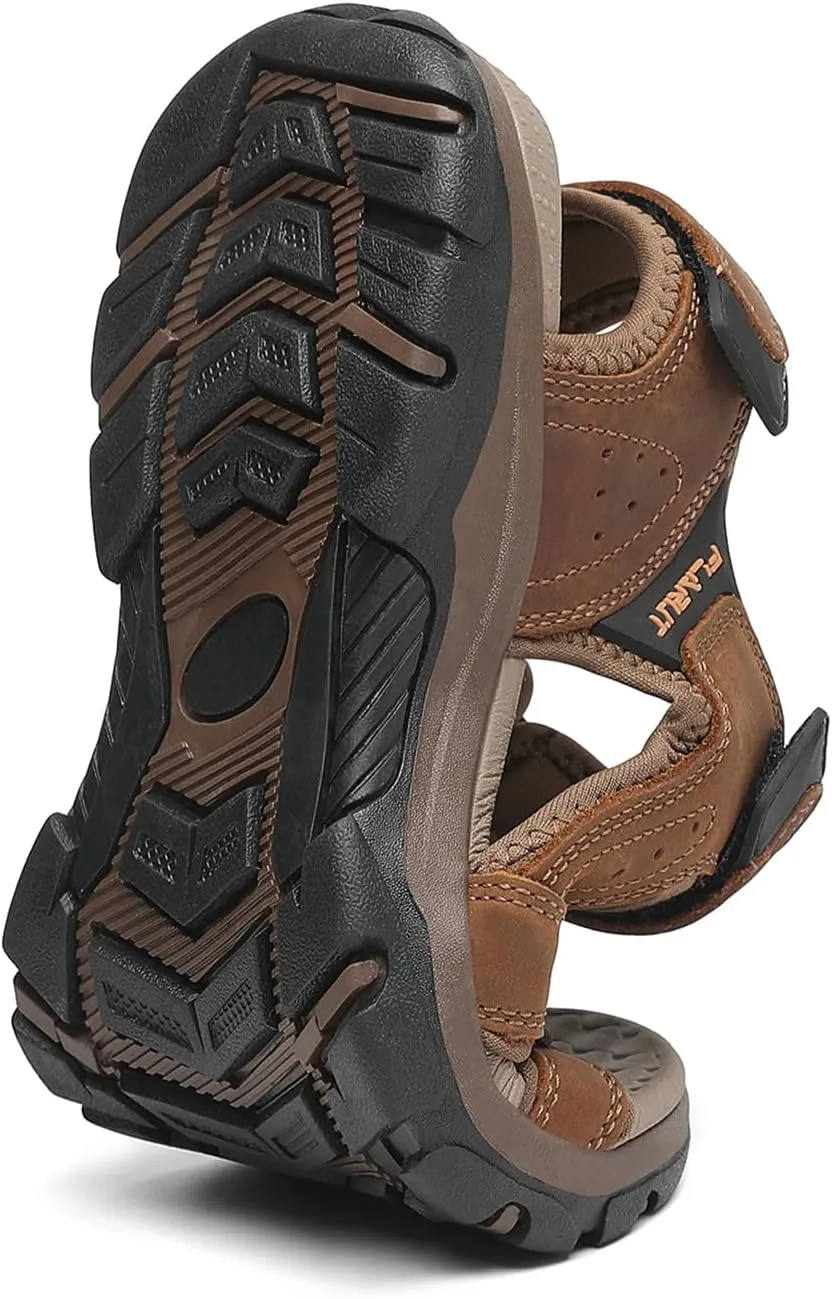 FLARUT Men's Athletic Sandals Sport Outdoor Hiking Sandals Open Toe Leather Walking Sandals Beach Water Shoes