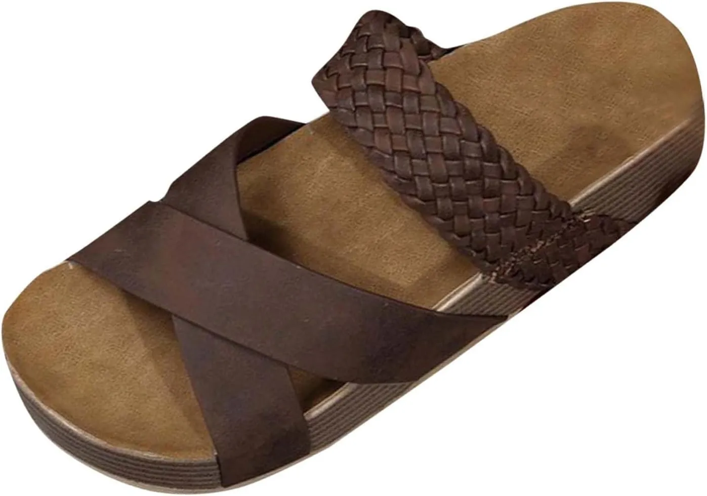 Flat Sandals for Women Summer Dressy Slip on Platform Sandals Cross-Strap Open Toe Wide Width Slippers Walking Beach Shoes