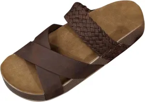 Flat Sandals for Women Summer Dressy Slip on Platform Sandals Cross-Strap Open Toe Wide Width Slippers Walking Beach Shoes