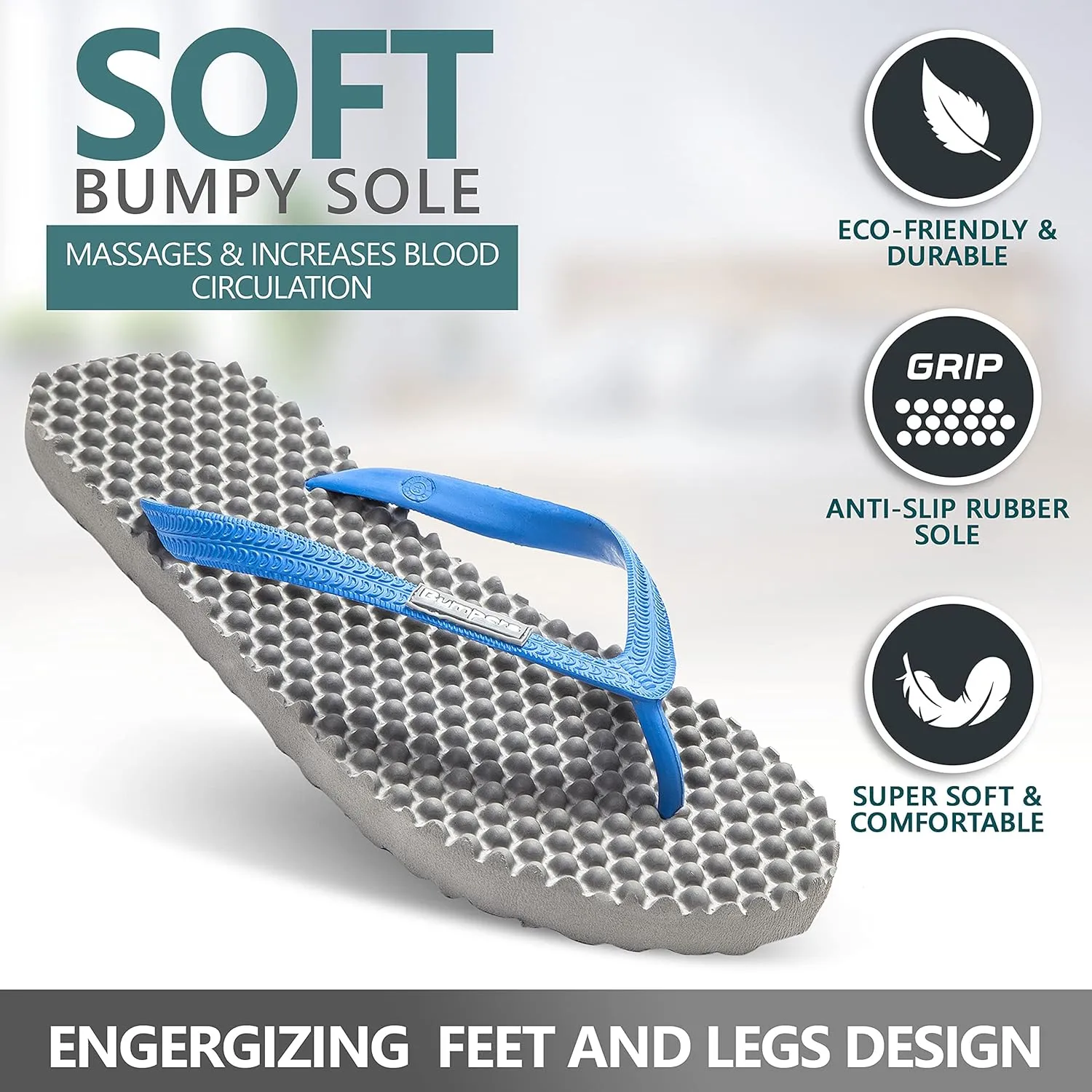 Flip Flops For Men - Beach & Shower Sandals For Mens, Comfortable Massage Acupressure Slippers, Indoor & Outdoor Footwear