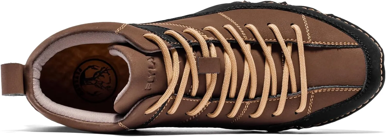 FLYLAND Men's Casual Leather Sneakers Fashion Chukka Boots Lightweight Dress Boots Lace Up Walking Driving Shoes
