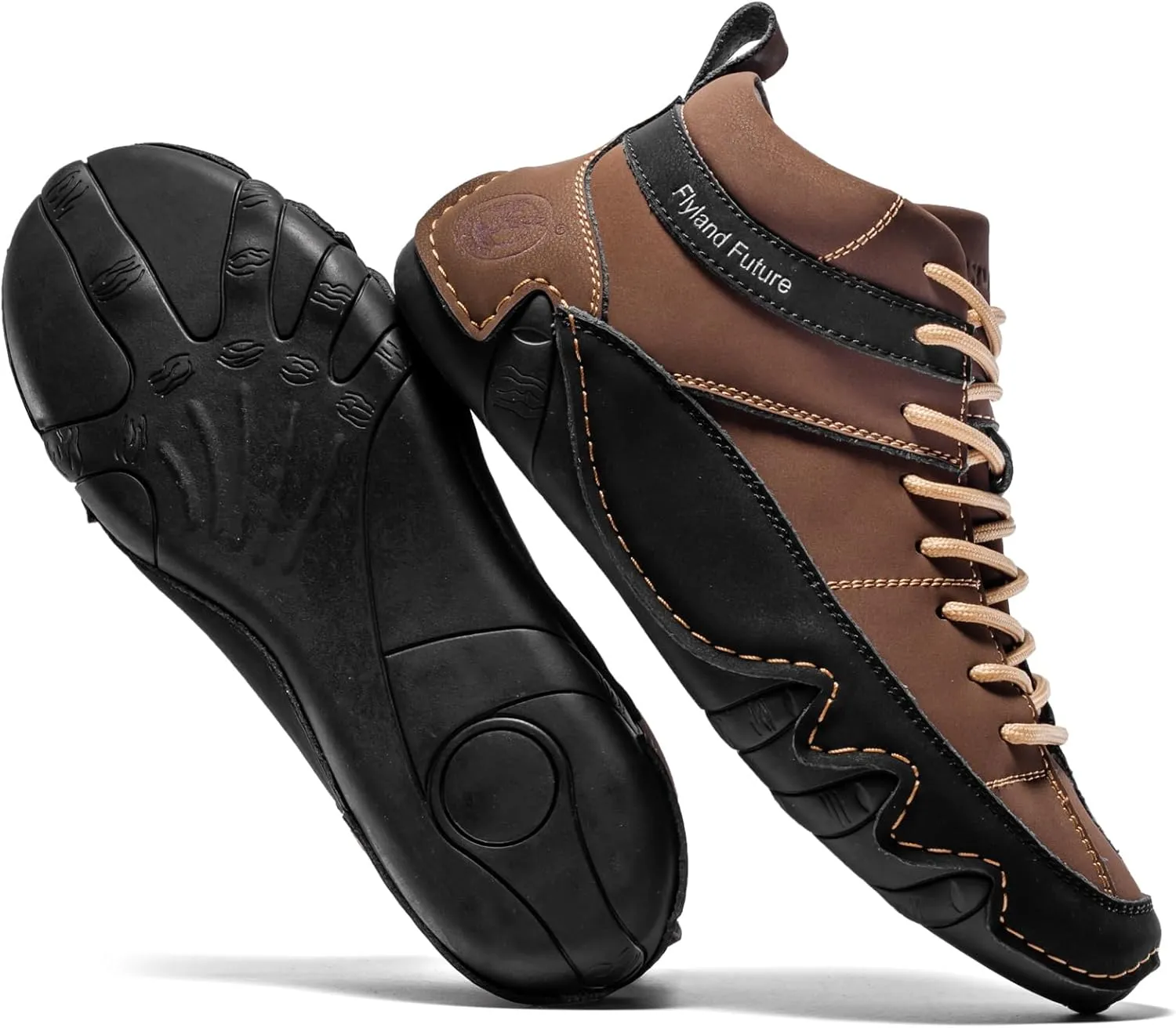 FLYLAND Men's Casual Leather Sneakers Fashion Chukka Boots Lightweight Dress Boots Lace Up Walking Driving Shoes
