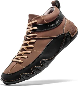 FLYLAND Men's Casual Leather Sneakers Fashion Chukka Boots Lightweight Dress Boots Lace Up Walking Driving Shoes
