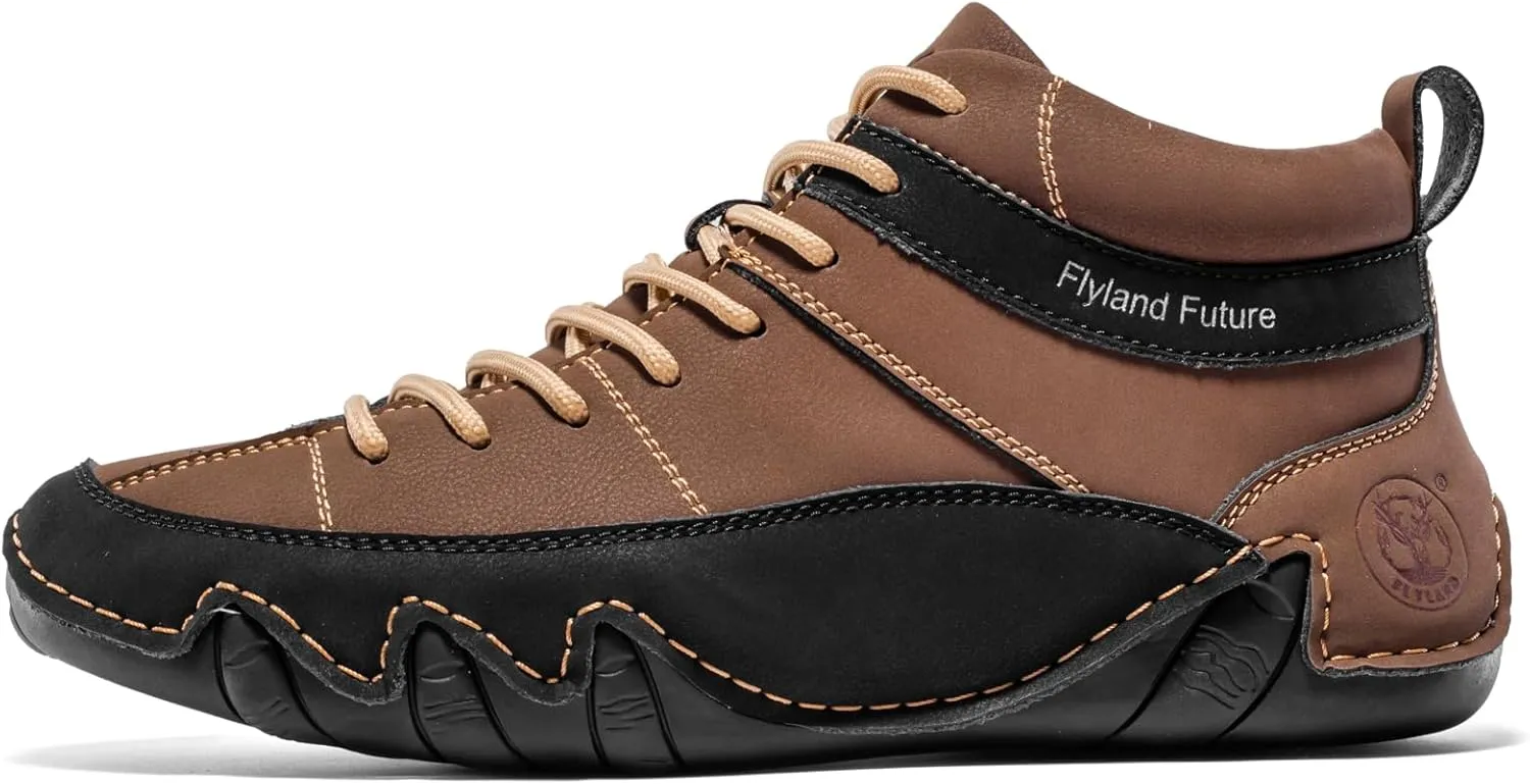 FLYLAND Men's Casual Leather Sneakers Fashion Chukka Boots Lightweight Dress Boots Lace Up Walking Driving Shoes