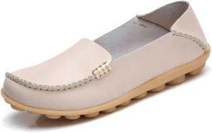FolHaoth Women's Comfortable Leather Loafers Slip On Flats Casual Round Toe Moccasins Wild Walking Nurse Breathable Driving Fashion Soft Shoes