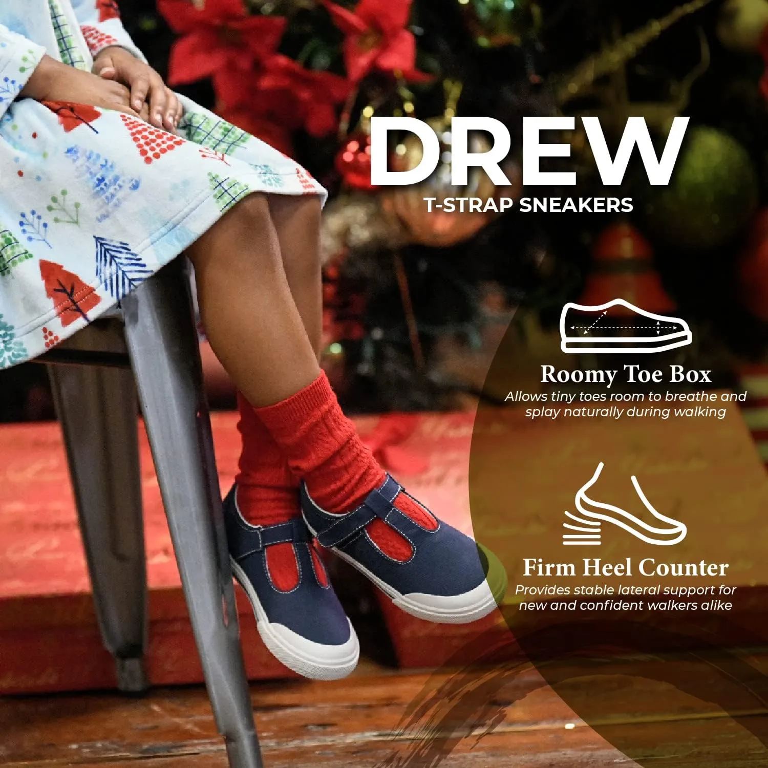 FOOTMATES Drew Mary Jane Flat T-Strap Girls Canvas Walking Sneakers with Custom-Fit Insoles, Slip-Resistant Vulcanized Outsoles