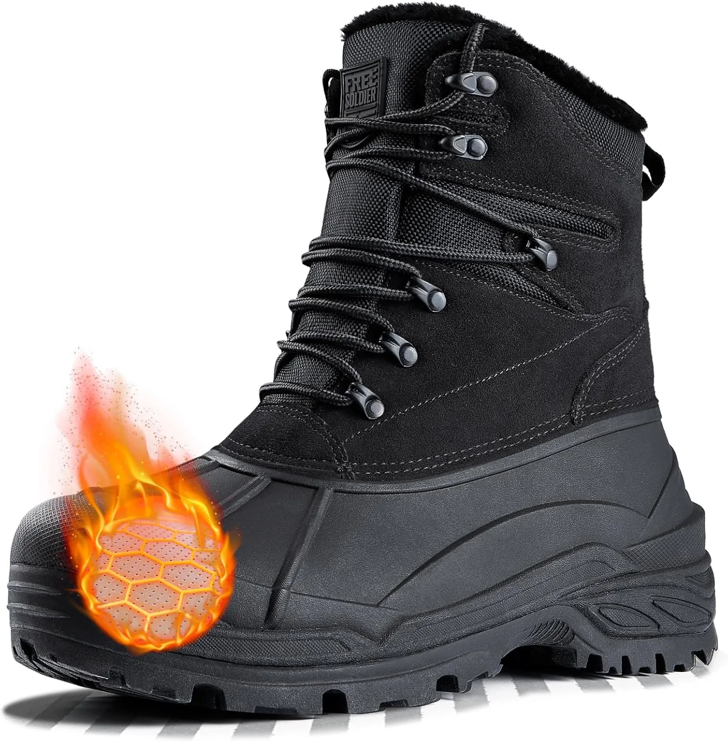 FREE SOLDIER Mens Snow Boots Warm Fleece Lining Winter Ski Shoes Waterproof Insulated Booties