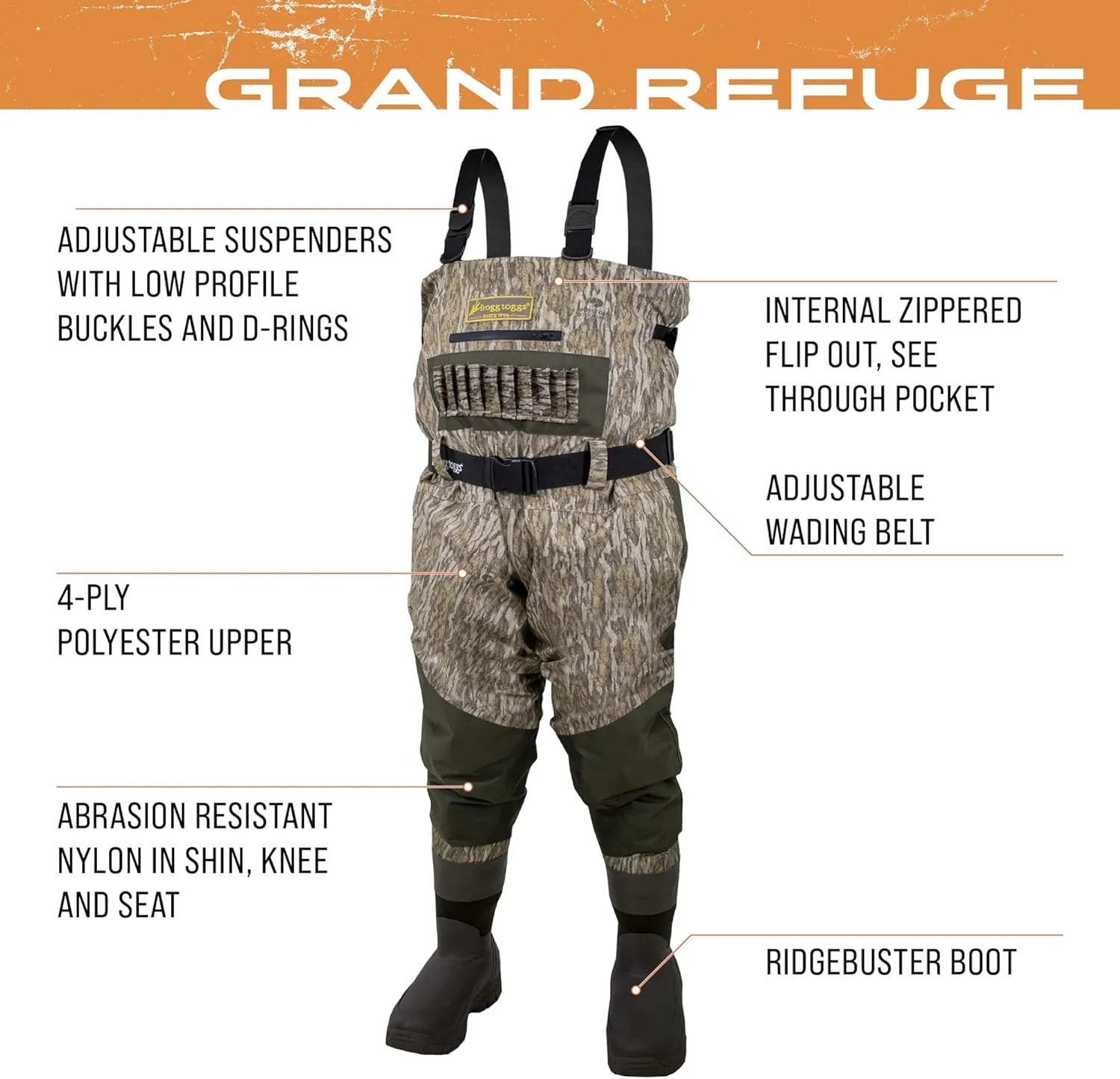 FROGG TOGGS Junior Grand Refuge 3.0 Bootfoot Waterproof Wader for Hunting with Removable Insulation Liner