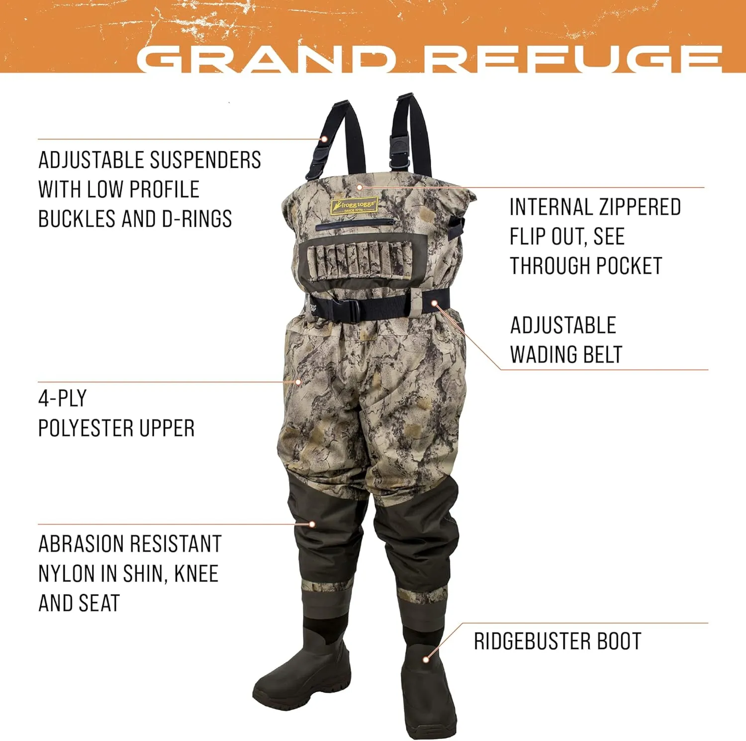 FROGG TOGGS Men's Grand Refuge 3.0 Waterproof Bootfoot Wader for Hunting with Removable Insulation Liner