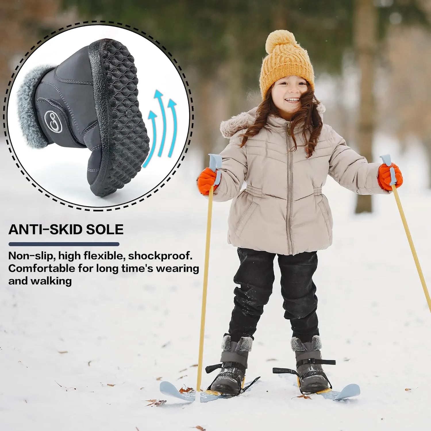 FUDYNMALC Girls Boys Winter Snow Boots - Comfortable Warm Toddler Winter Shoes Waterproof Lightweight Kids Ankle Booties Outdoor Walking