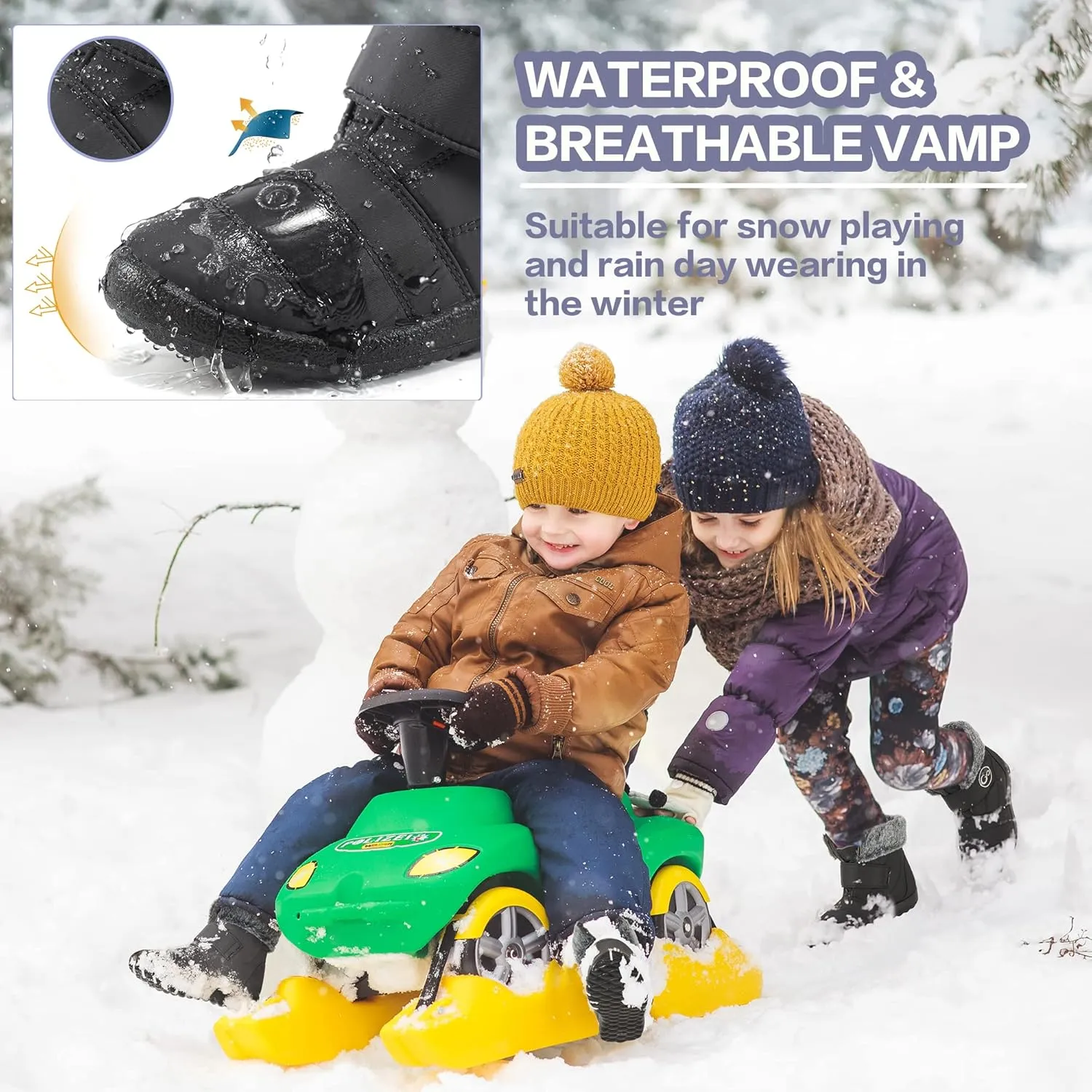 FUDYNMALC Girls Boys Winter Snow Boots - Comfortable Warm Toddler Winter Shoes Waterproof Lightweight Kids Ankle Booties Outdoor Walking