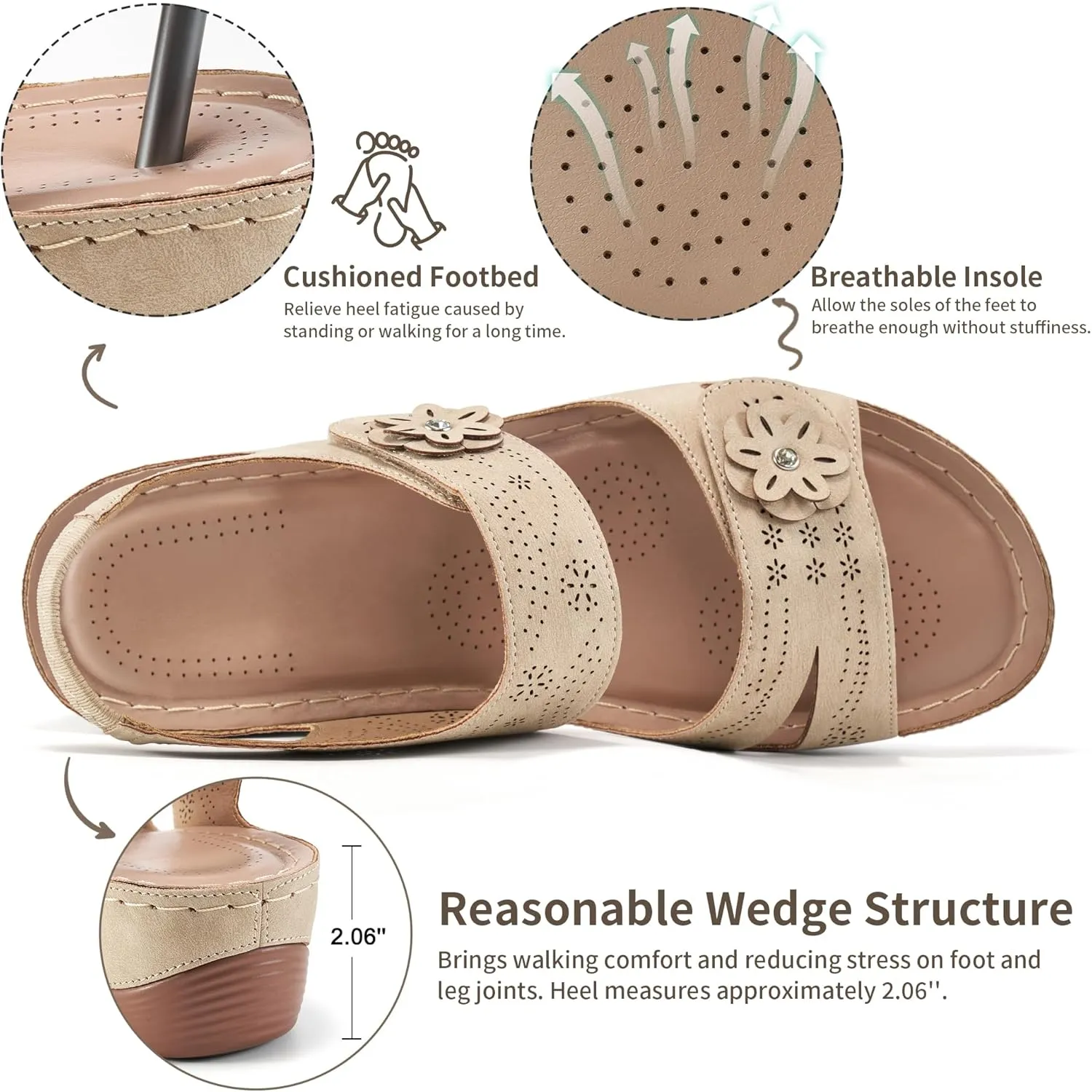 FUDYNMALC Sandals for Women Orthopedic Shoes: Comfortable Dressy Womens Wedge Sandal Summer Walking Wedges - Casual Platform Sandals with Adjustable Hook Loop
