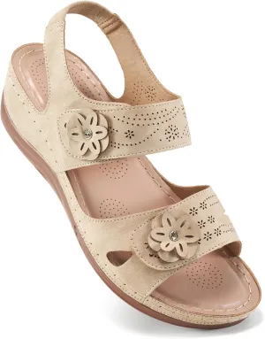 FUDYNMALC Sandals for Women Orthopedic Shoes: Comfortable Dressy Womens Wedge Sandal Summer Walking Wedges - Casual Platform Sandals with Adjustable Hook Loop