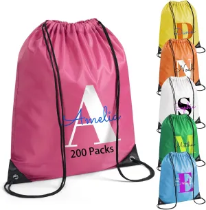 Fyore Custom Drawstring Backpacks, 200 Pack Personalized Drawstring Sports Bags with Your Initials Name for Gym Beach Climb Trips Party Events- 13.4x17Inch,12 Colors
