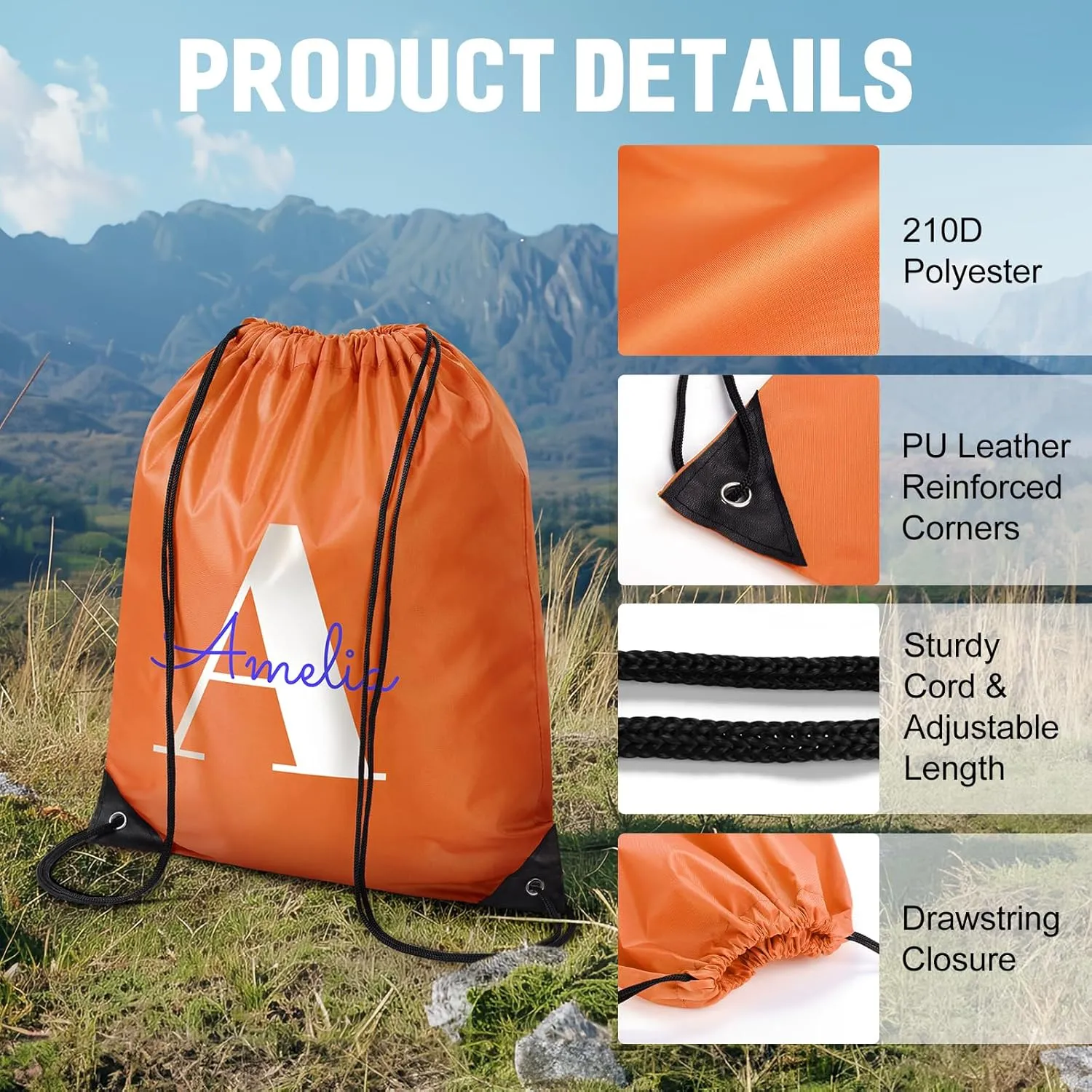 Fyore Custom Drawstring Backpacks, 200 Pack Personalized Drawstring Sports Bags with Your Initials Name for Gym Beach Climb Trips Party Events- 13.4x17Inch,12 Colors