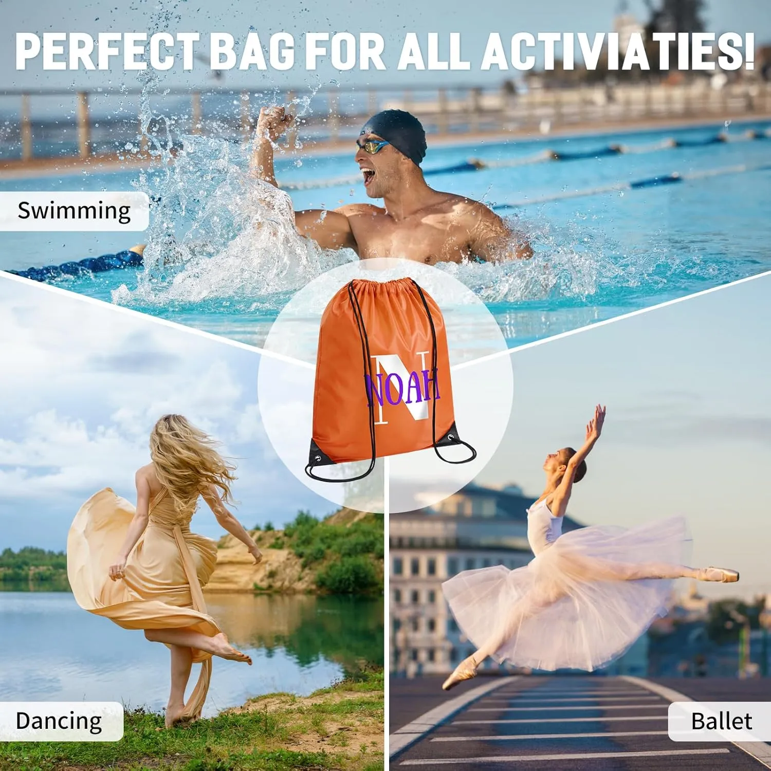 Fyore Custom Drawstring Backpacks, 200 Pack Personalized Drawstring Sports Bags with Your Initials Name for Gym Beach Climb Trips Party Events- 13.4x17Inch,12 Colors