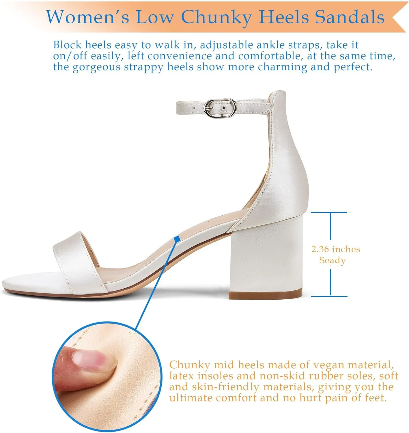 GENSHUO Women's Low Kitten Heel Sandals Strappy Open Square Toe Dress Heels Comfortable Sexy Cute Ankle Strap Wedding Party Prom Summer Heeled Shoes