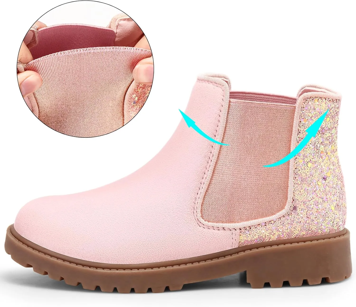 Girls Boots Kids Platform Ankle Boots Glitter Winter Boots For Teen Girls Toddler Boots Elastic Low Heel Girls Booties For Little Kids/Big Kids