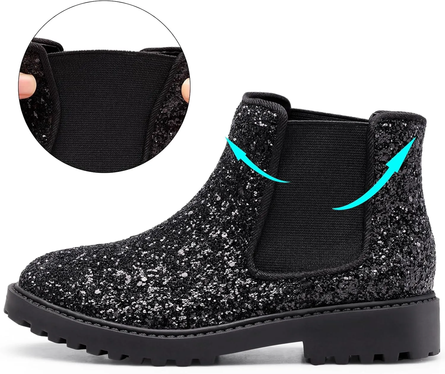 Girls Boots Kids Platform Ankle Boots Glitter Winter Boots For Teen Girls Toddler Boots Elastic Low Heel Girls Booties For Little Kids/Big Kids