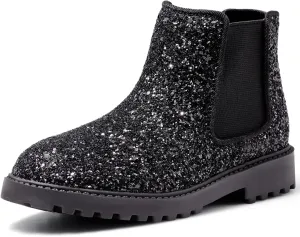 Girls Boots Kids Platform Ankle Boots Glitter Winter Boots For Teen Girls Toddler Boots Elastic Low Heel Girls Booties For Little Kids/Big Kids