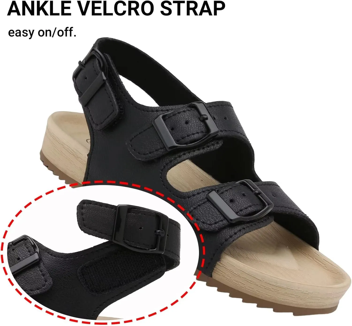 Girls Boys Sandal Adjustable Double Buckle Casual Flat Open Toe Lightweight Summer Shoes Hook Loop Sandal for Toddler Little Big Kid