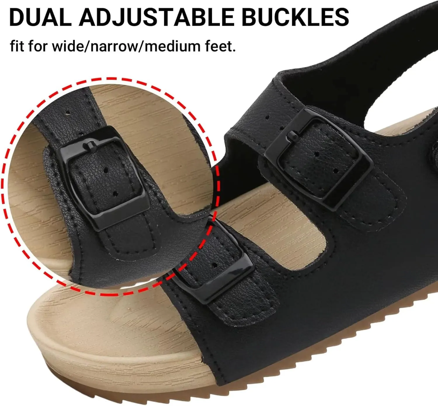 Girls Boys Sandal Adjustable Double Buckle Casual Flat Open Toe Lightweight Summer Shoes Hook Loop Sandal for Toddler Little Big Kid