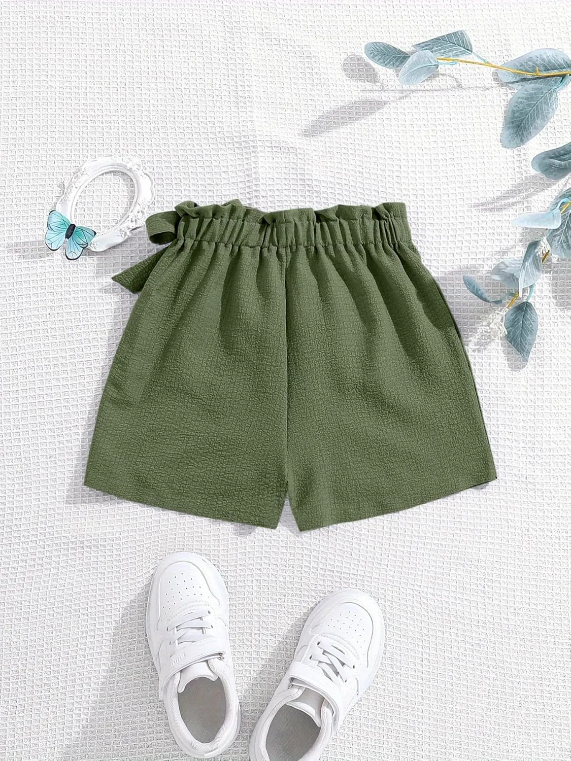 Girls' Casual Ruffled Paperbag Waist Shorts Tie Side Wide Leg Shorts