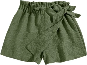 Girls' Casual Ruffled Paperbag Waist Shorts Tie Side Wide Leg Shorts