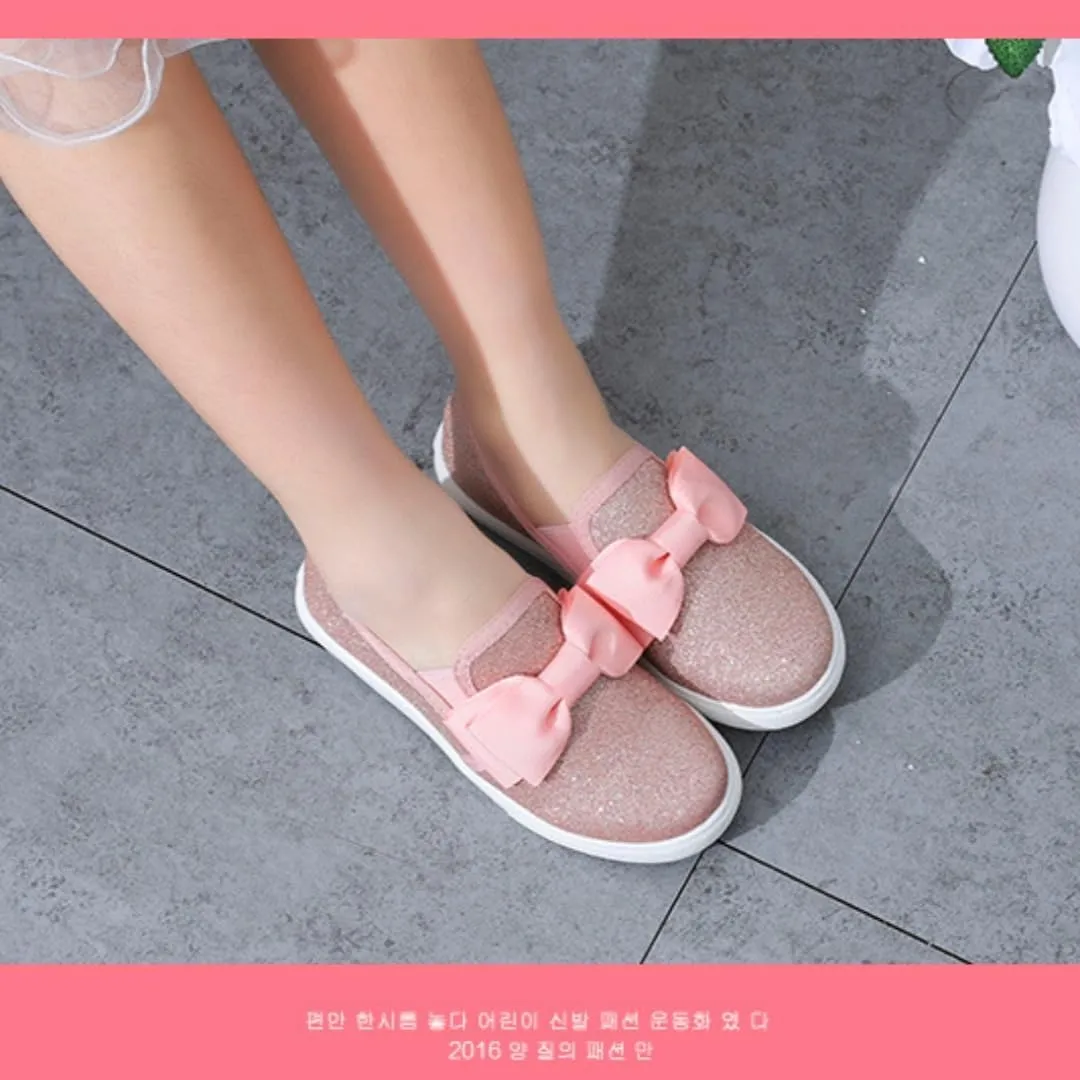 Girls Glitter Sequin Loafers Bowknot Slip On Sneakers Tennis Shoes