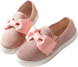 Girls Glitter Sequin Loafers Bowknot Slip On Sneakers Tennis Shoes