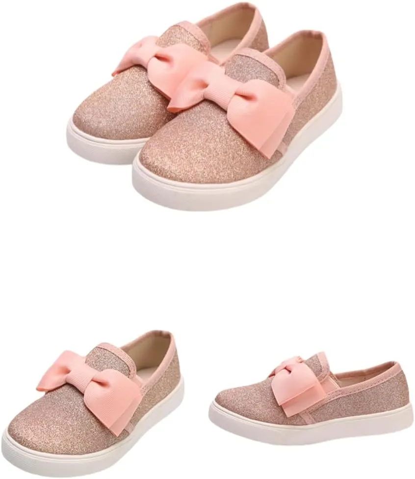 Girls Glitter Sequin Loafers Bowknot Slip On Sneakers Tennis Shoes