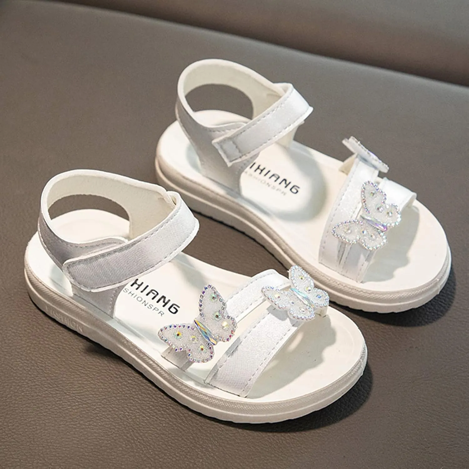 Girls Sandals Butterfly School Party Flat Sandal Anti-Slip Open Toe Double Strap Summer Dress Shoes