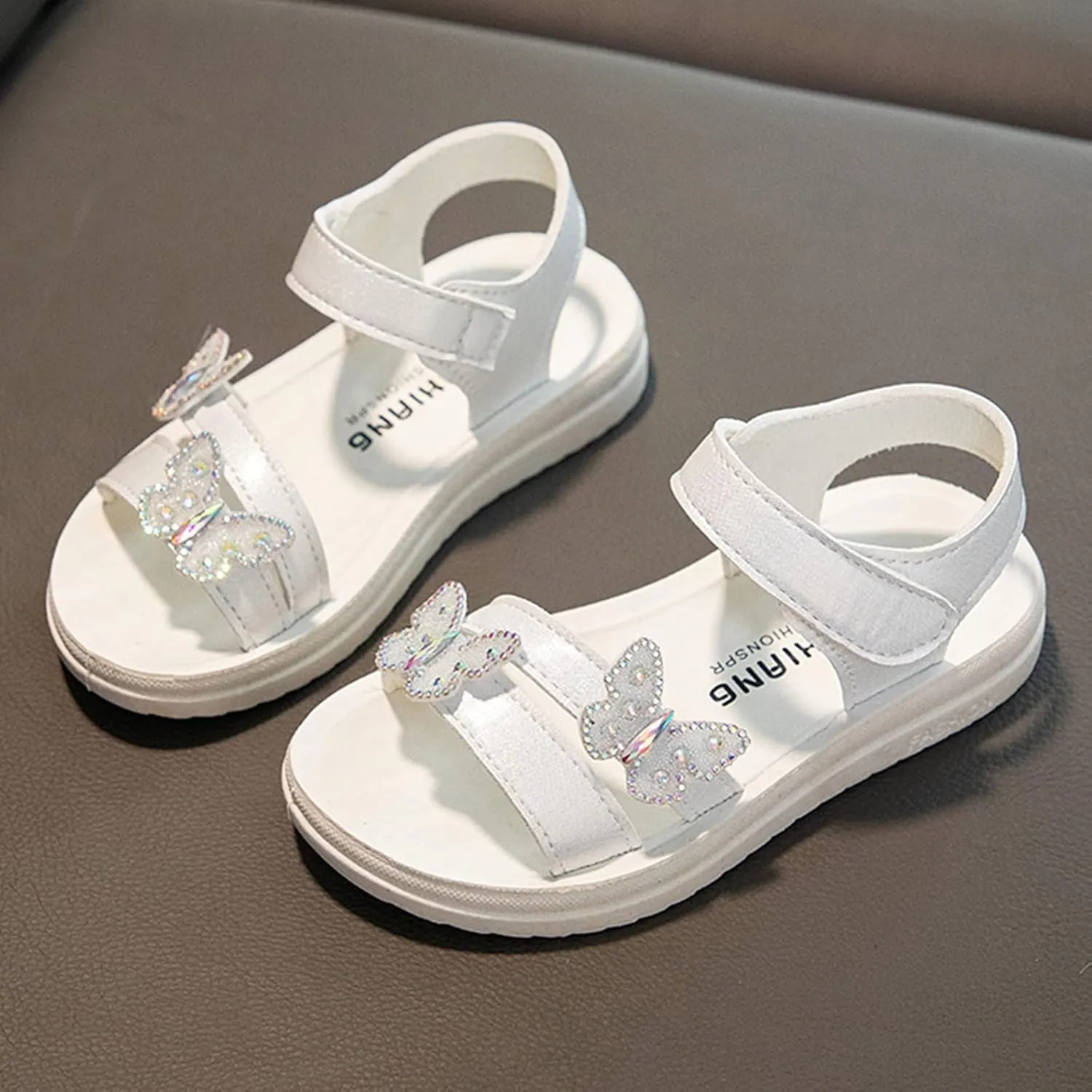 Girls Sandals Butterfly School Party Flat Sandal Anti-Slip Open Toe Double Strap Summer Dress Shoes