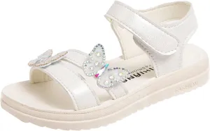 Girls Sandals Butterfly School Party Flat Sandal Anti-Slip Open Toe Double Strap Summer Dress Shoes