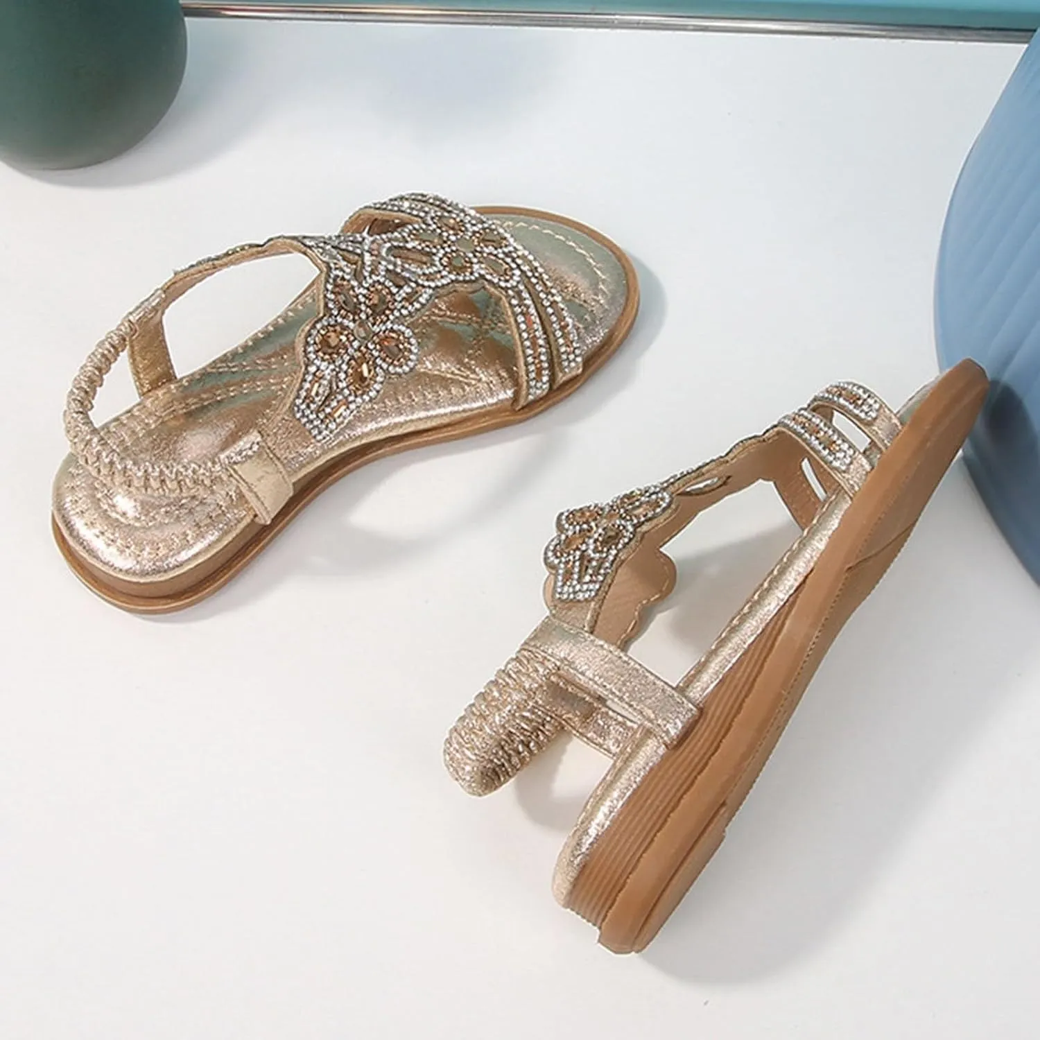 Girls Wedding Dance Sandals Pearl Flower Sequins Flat Open Toe Princess Shoes Formal Elegant Kids Non Slip Wide Shoes