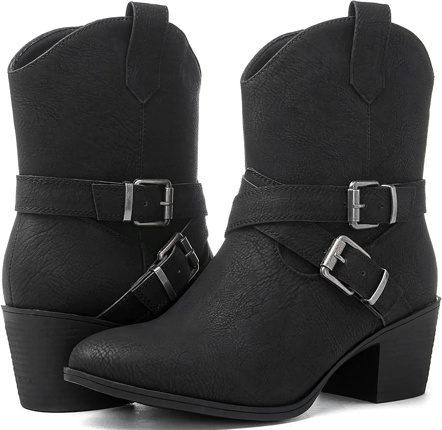 GLOBALWIN Women's Mid Calf Western Cowboy Boots Comfortable Cowgirl Boots for Women With Zipper Chunky Low Heel