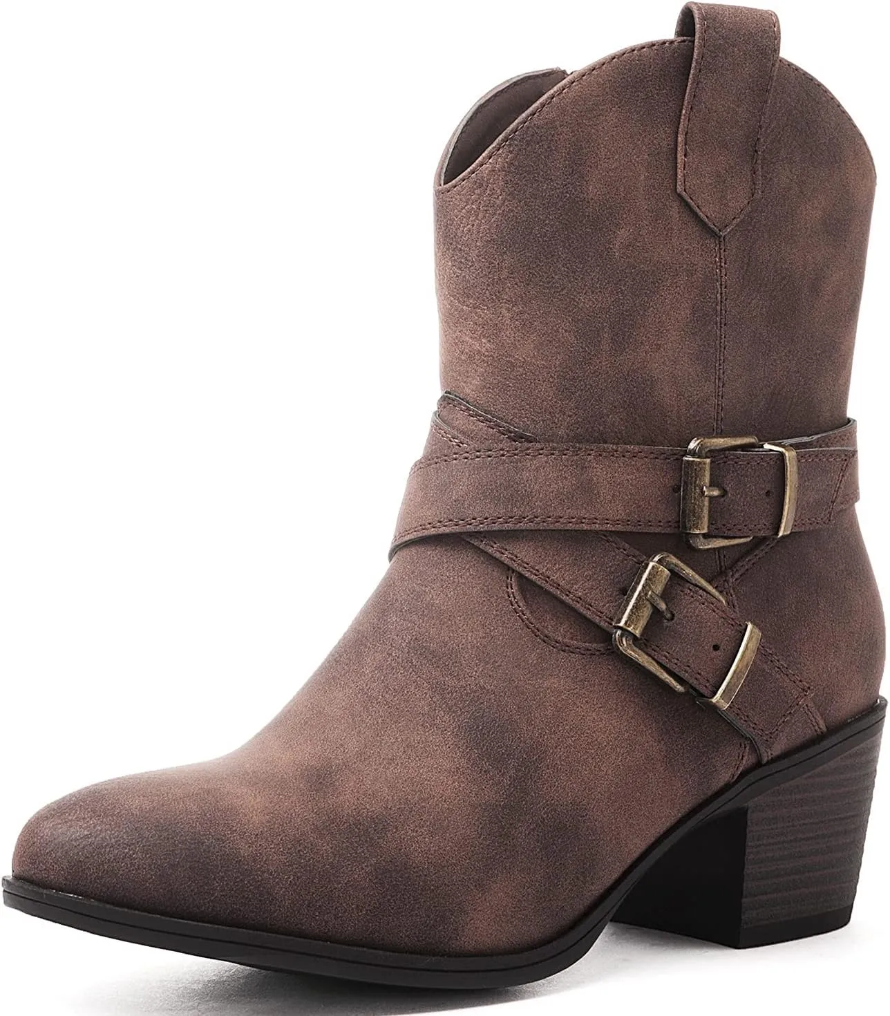 GLOBALWIN Women's Mid Calf Western Cowboy Boots Comfortable Cowgirl Boots for Women With Zipper Chunky Low Heel