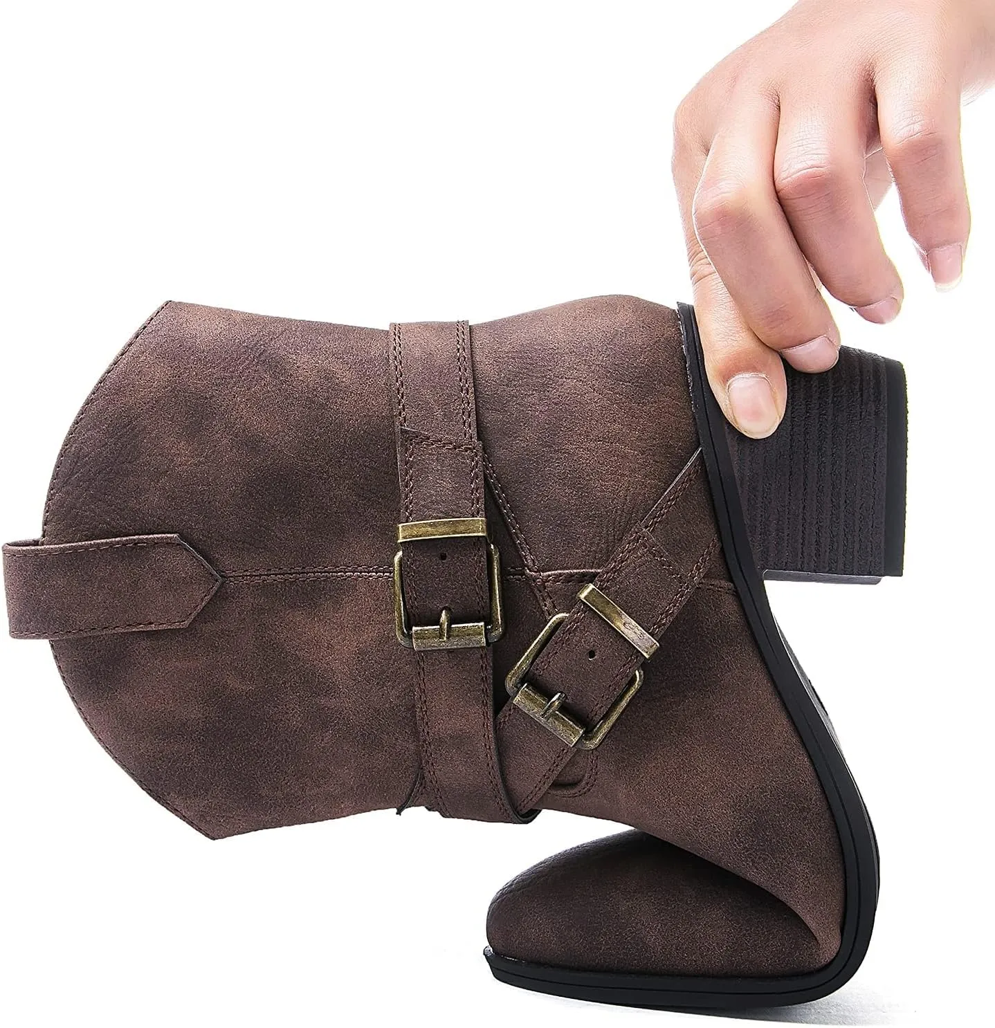 GLOBALWIN Women's Mid Calf Western Cowboy Boots Comfortable Cowgirl Boots for Women With Zipper Chunky Low Heel