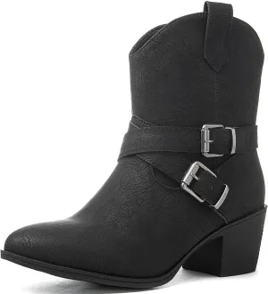 GLOBALWIN Women's Mid Calf Western Cowboy Boots Comfortable Cowgirl Boots for Women With Zipper Chunky Low Heel
